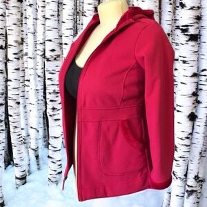 SALE | LANDS END Red Medium Weight Fleece Lined & Trimmed Hooded Jacket